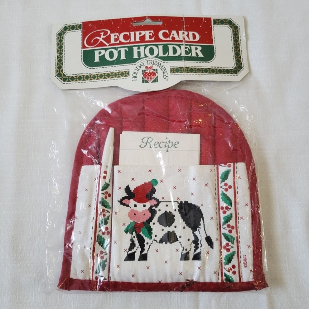 Vintage New Old Stock Christmas Potholder Recipe Card Set